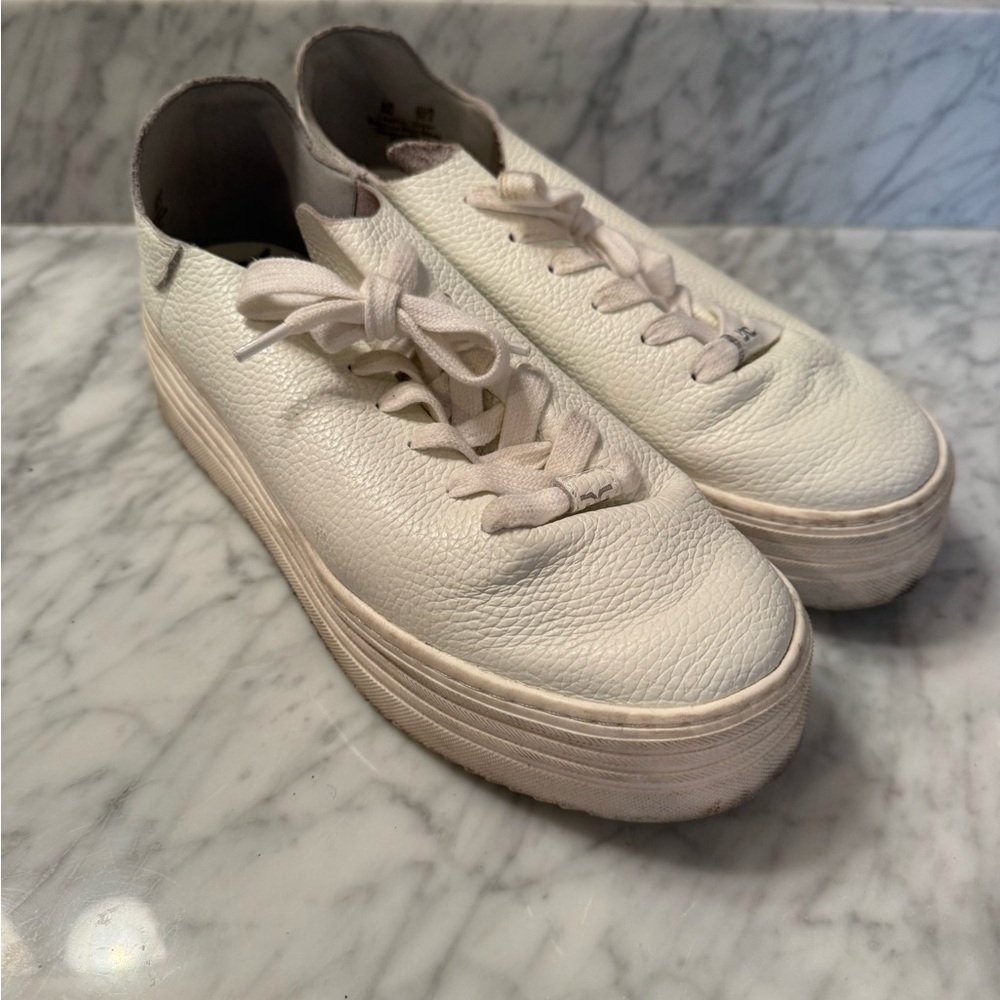 Sam Edelman White Leather Platform Sneakers Lace Up Casual Shoes Size 8 - Picture 5 of 10